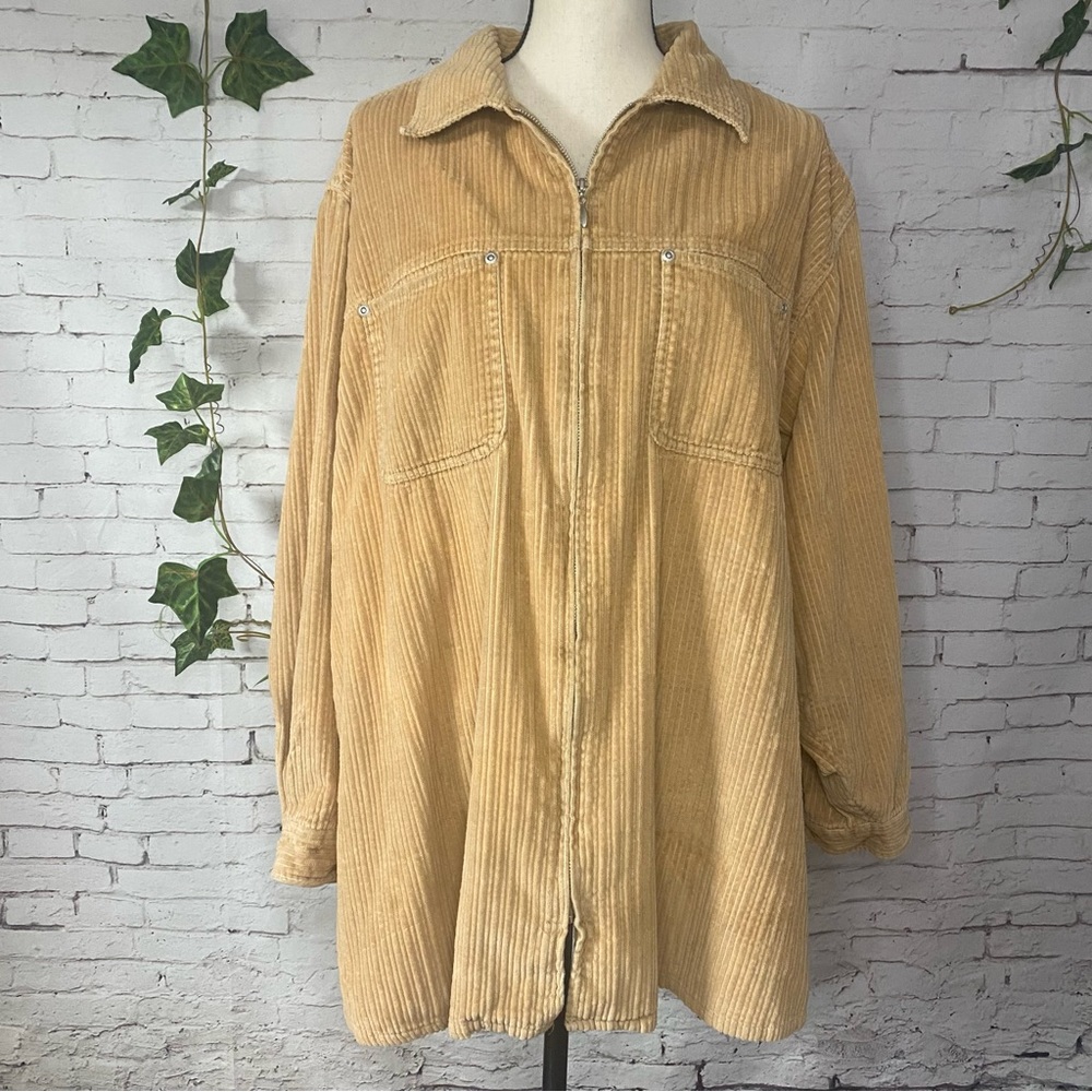 Vintage Corduroy Shacket Beige Zip Up Lightweight Jacket XL Chunky Neutral